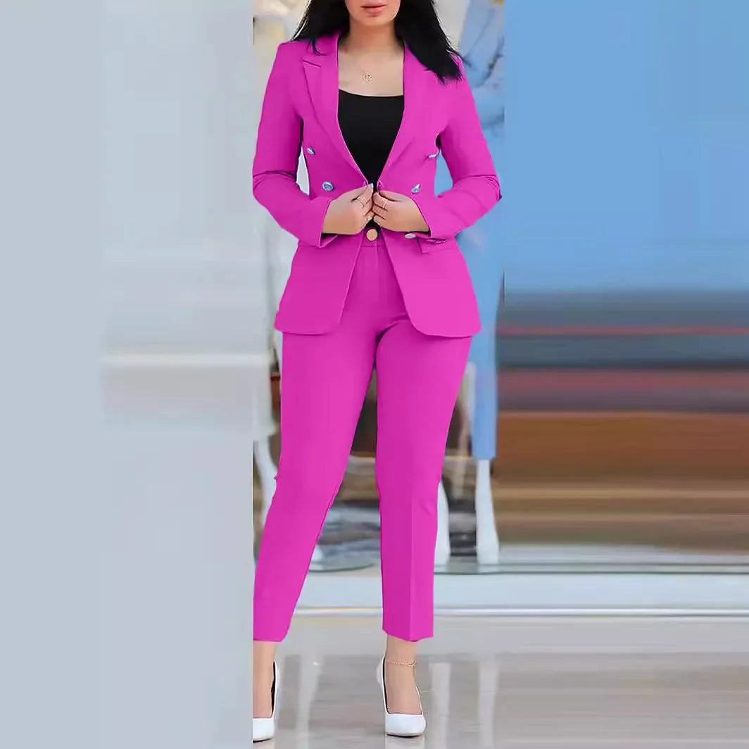Corporate Chic - Elegant Double-Breasted Blazer Suit