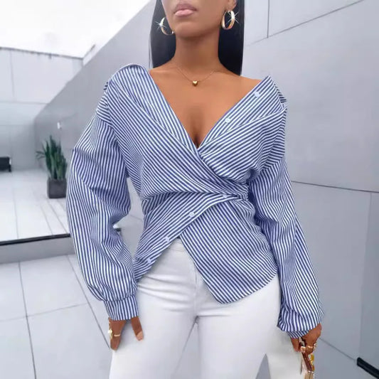 Women 2025 Shirts Blouses Autumn Oversize Striped Shirt Elegant Blouses Long Sleeve Shirts Fashion Casual Shirt Top Women