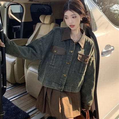 Irregular Crop Denim Coat for Effortless Y2K Street Style Edge Looks