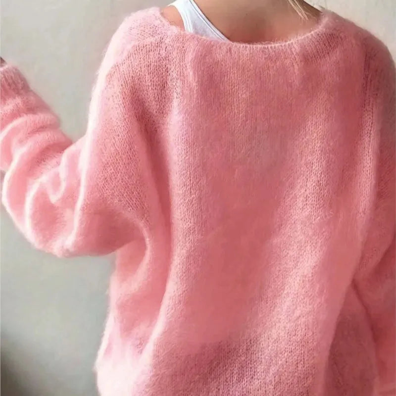 2025 Women S Solid Color Long Sleeved V Neck Cotton Linen Loose Top Fashionable Casual Sweater