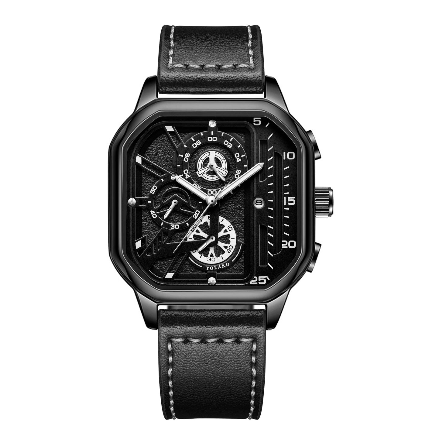 Mens Mechanical Dial Square Case Leather Band Casual Watches