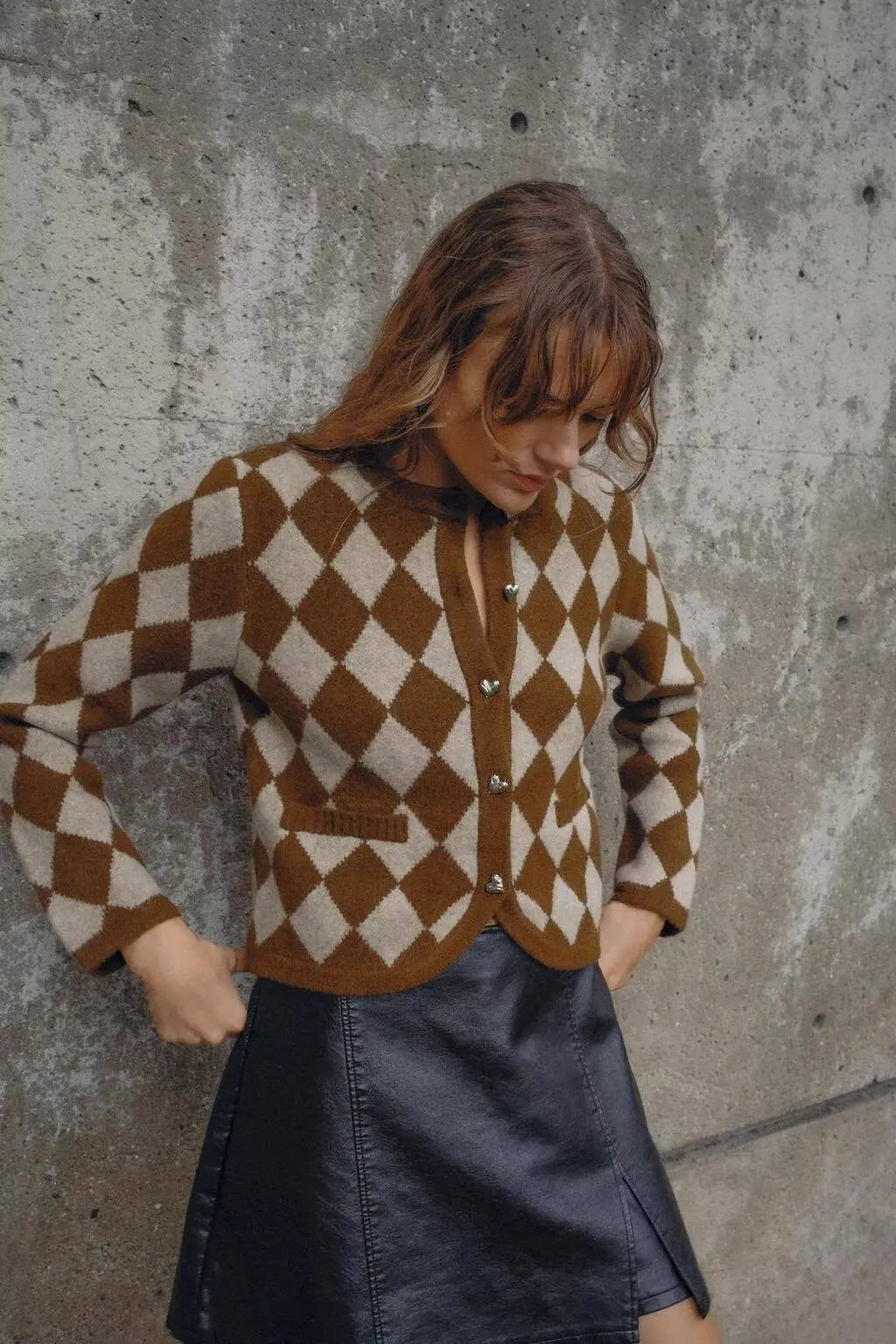 Unique Geometrical Pattern Knit Cardigan Sweater