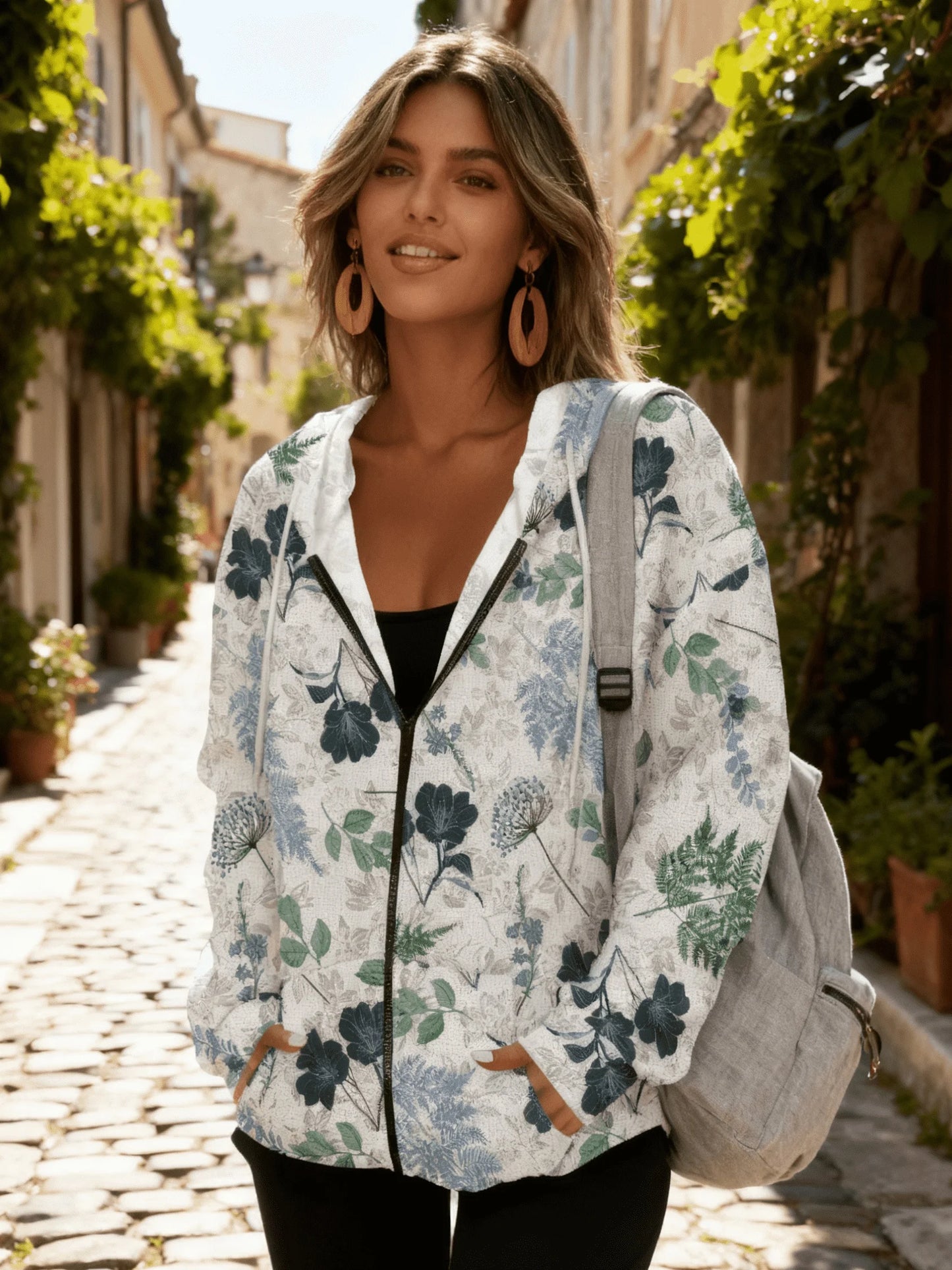 Floral Print Hooded Windbreaker Jacket – Lightweight Spring Autumn Unisex Coat
