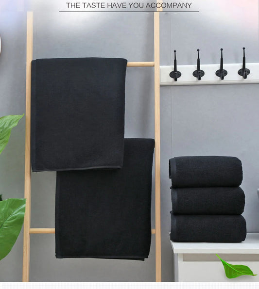 Solid Black Color Home Hotel Style Cotton Hand Bath Towels