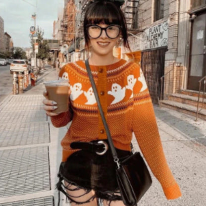 Spooky Season Vibe: Halloween Ghost Fair Isle Knit Sweater