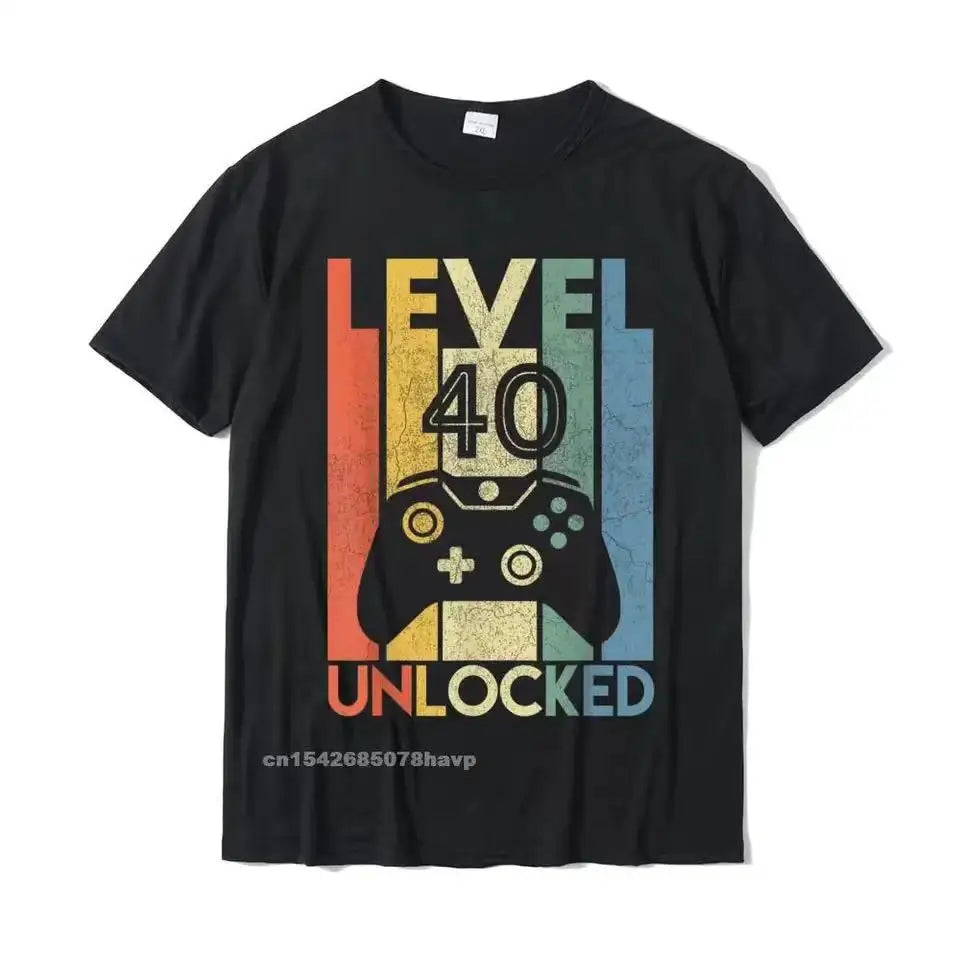 Level 40 Unlocked Funny Video Gamer 40th Birthday Gift T Shirt Men S Party Graphic Tee Wholesale Fashion Shirt