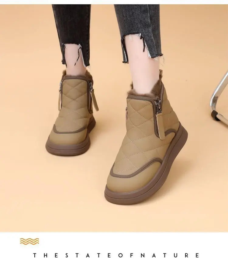 Warm Plush Inside Zipper Black Boots For Women