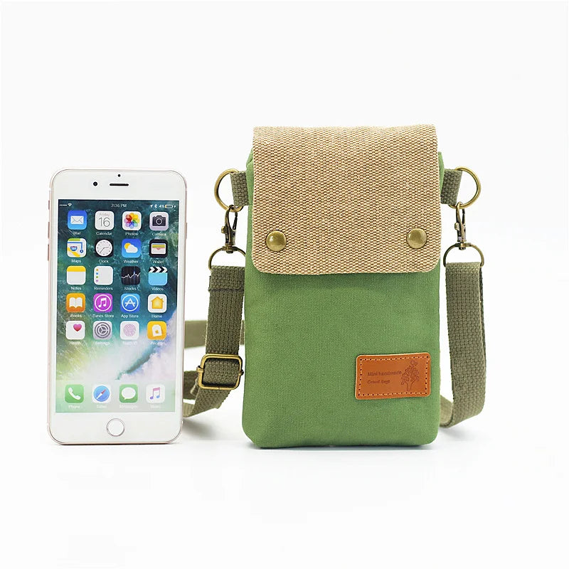 Sage Green Canvas Mini Phone Bag