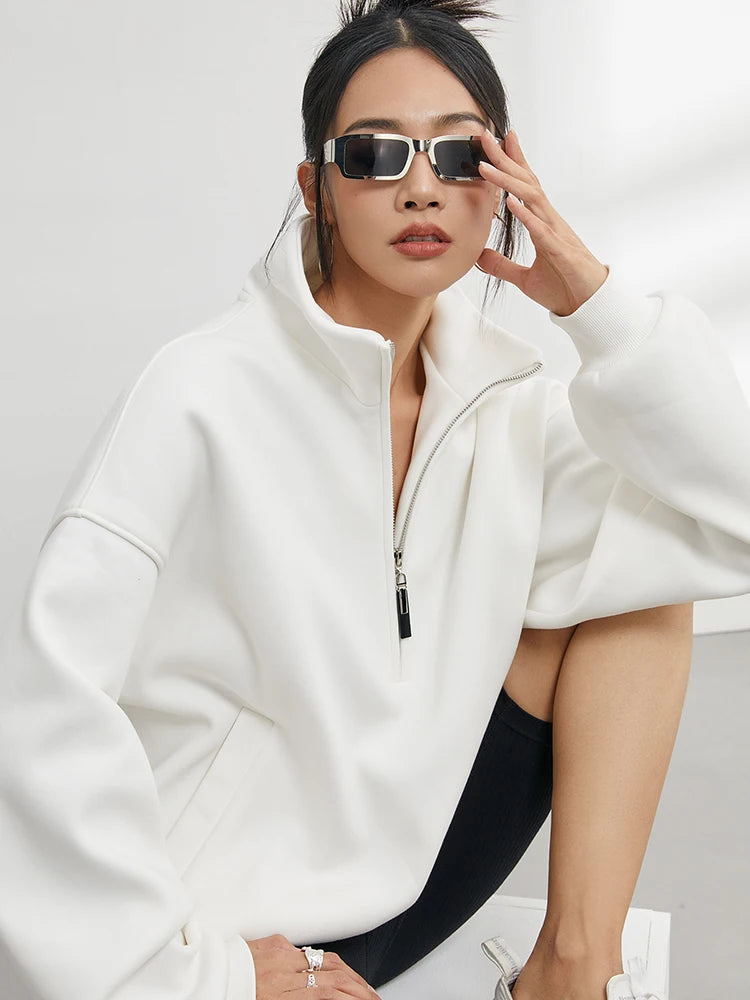 Womens Oversized Half Zip Hoodie Casual Cozy Solid Color Sweatshirt