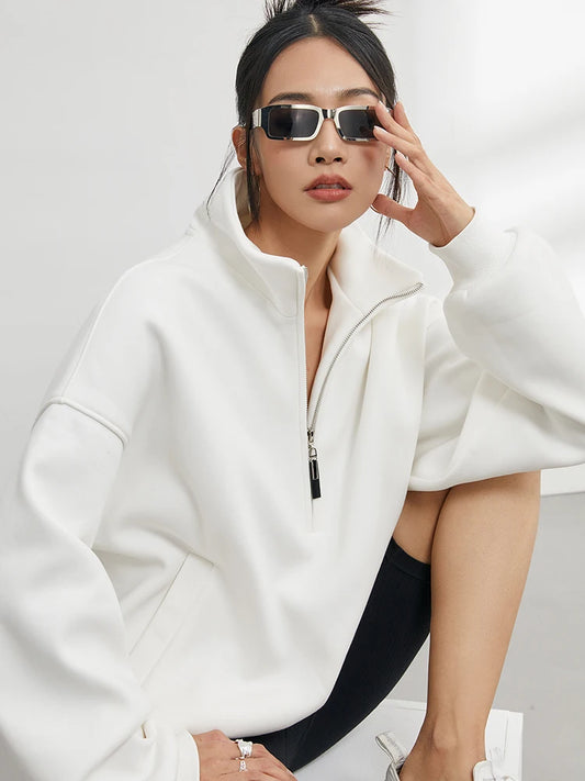 Womens Oversized Half Zip Hoodie Casual Cozy Solid Color Sweatshirt