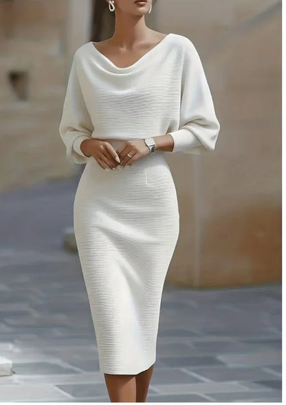 Chic High Waist Office Midi Dress – Elegant 3/4 Sleeve Spring Work Dress