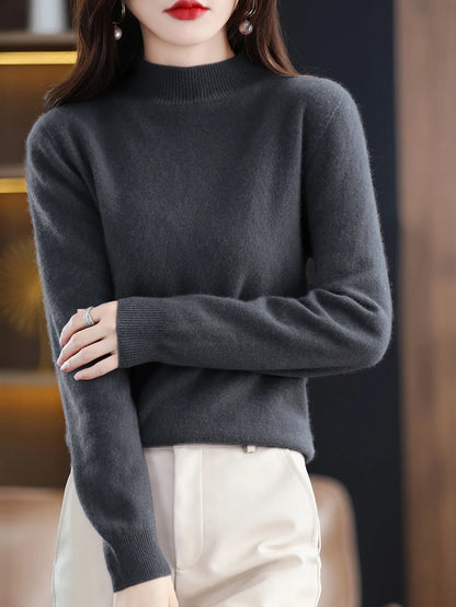 2025 Womens 100 Pure Wool Cashmere Sweater Turtleneck Pullover Loose Fit High Neck Knit Top For Autumn Winter Large Size