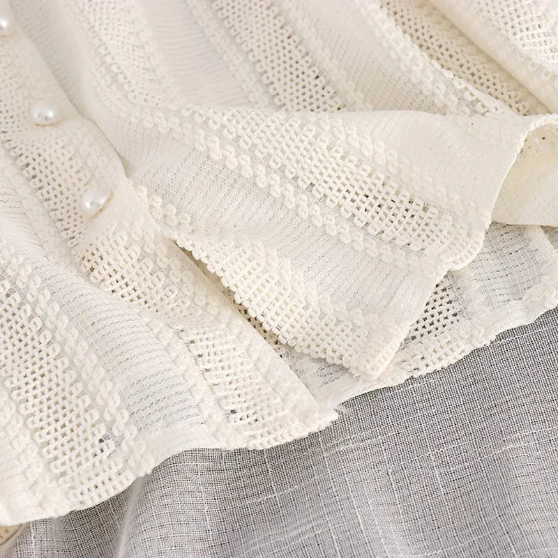 Romantic Heritage: Lace-Up Peter Pan Collar Cardigan Blouse