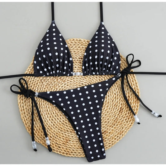 2025 Sexy White Swimwear Polka Dot Padded Push Up Bikini Set For Women Beachwear Swimsuit