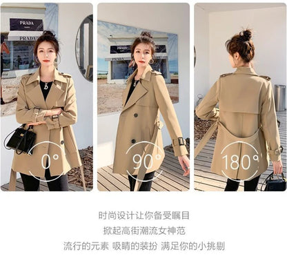 Womens Korean Style Long Khaki Red Trench Coat