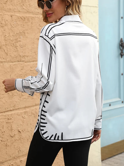 Summer Casual Off Shoulder Sleeveless Abstract Printed Womens Blouse Slim Fit Turn Down Collar Single Breasted Femme Top