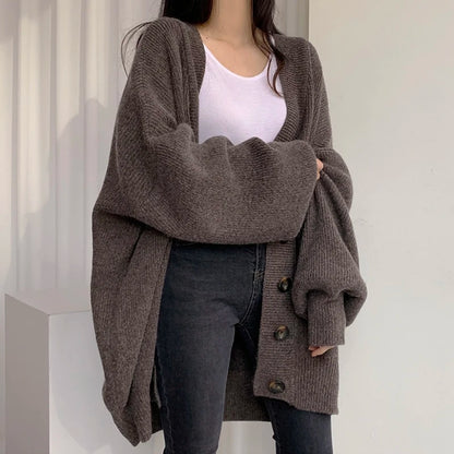 Loose Style Lantern Sleeve Oversized Cardigan Sweaters For Women