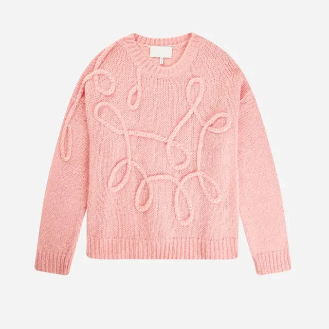 2025 Fall/Winter White Knitted Sweater for Women – Fashion Sweatshirt, Luxury Designer Knit Pink Elegant Tops