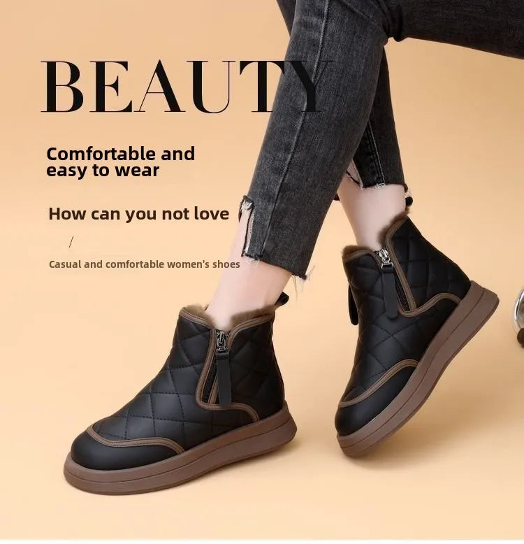 Warm Plush Inside Zipper Black Boots For Women