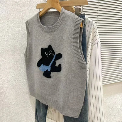 Cute Aesthetic Cat Knit Vest