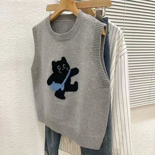 Cute Aesthetic Cat Knit Vest