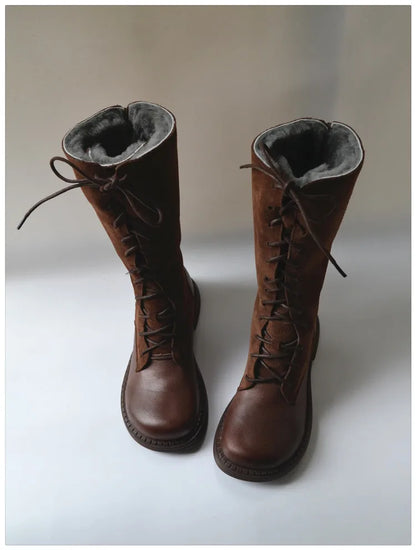 Genuine Leather Lace Up Cool Winter Boots For Women