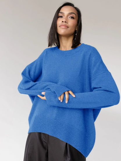 Women O-Neck Casual Solid Color Sweaters