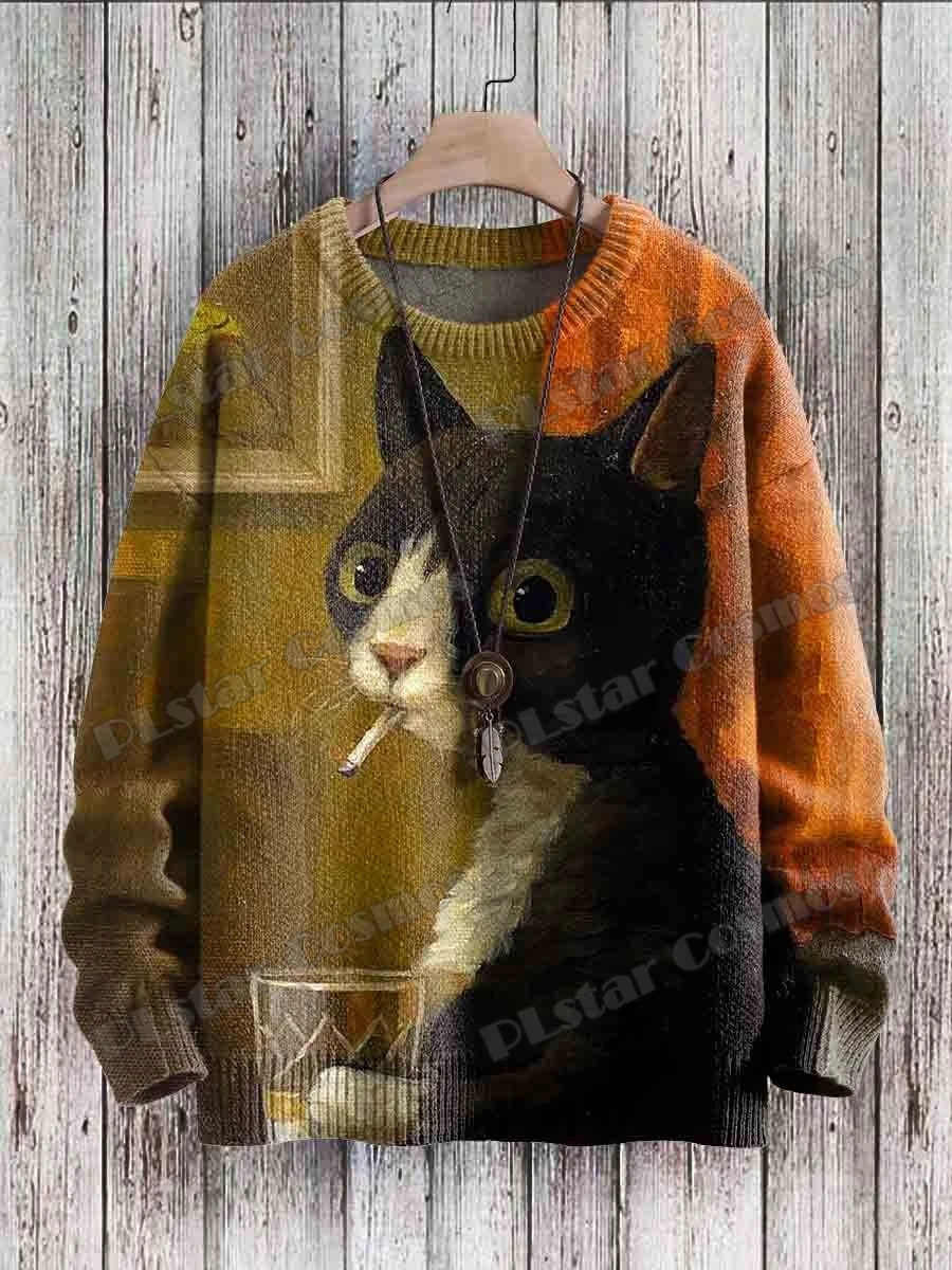 Vibrant Ukiyo-e Cat Sweater for Cozy Sunset Walks