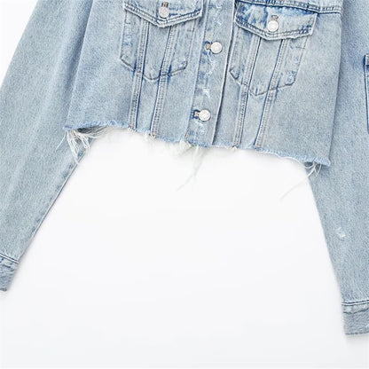 Street Fashion Crop Blue Denim Jacket