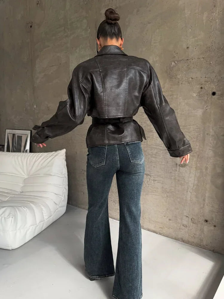 Lapel Collar Crop Leather Jackets