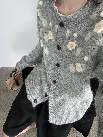 Floral Embroidered Knit Cardigan – Autumn Casual Sweater for Women