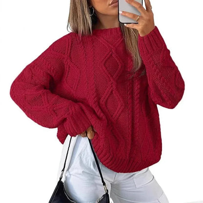 Autumn Winter Mock Neck Batwing Sleeve Women Knitted Sweater