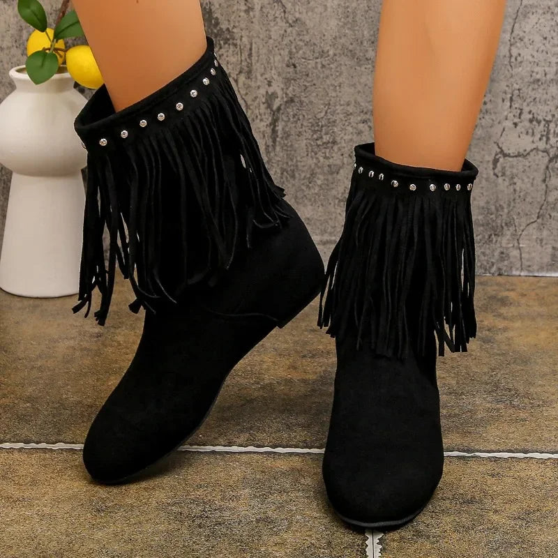 Tassel Low Heel 3 Layers Winter Women Boots