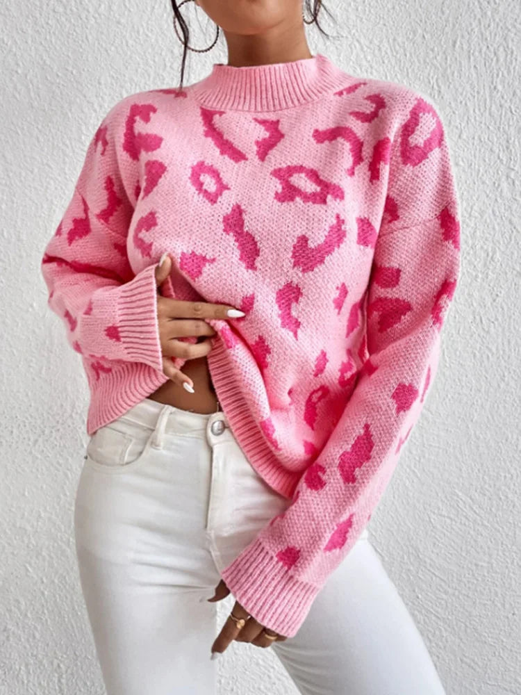 Women Half Leopard Zipper Sweaters