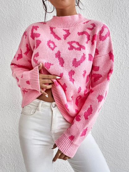 Women Half Leopard Zipper Sweaters