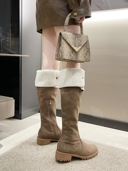 2024 Modern Knee-High Suede Boots: Square Heel, Winter Shoes for Women