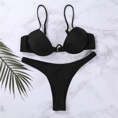 Classic Black V-Wire Push-Up Bikini Aesthetic