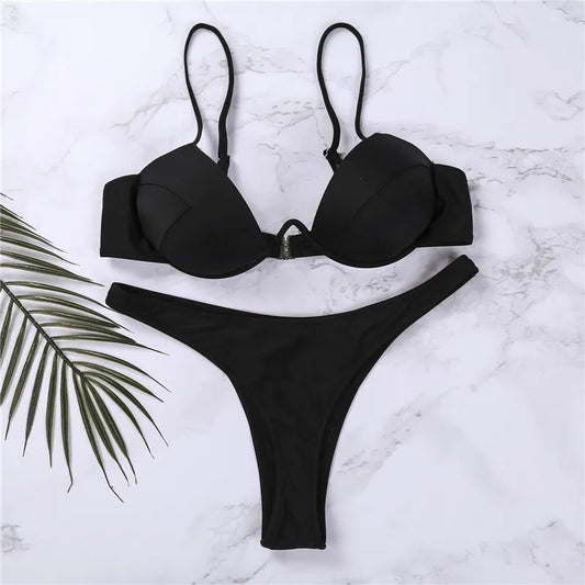 Classic Black V-Wire Push-Up Bikini Aesthetic