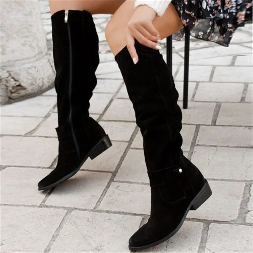 Long Knee High Suede Designer Zipper Winter Boots For Women