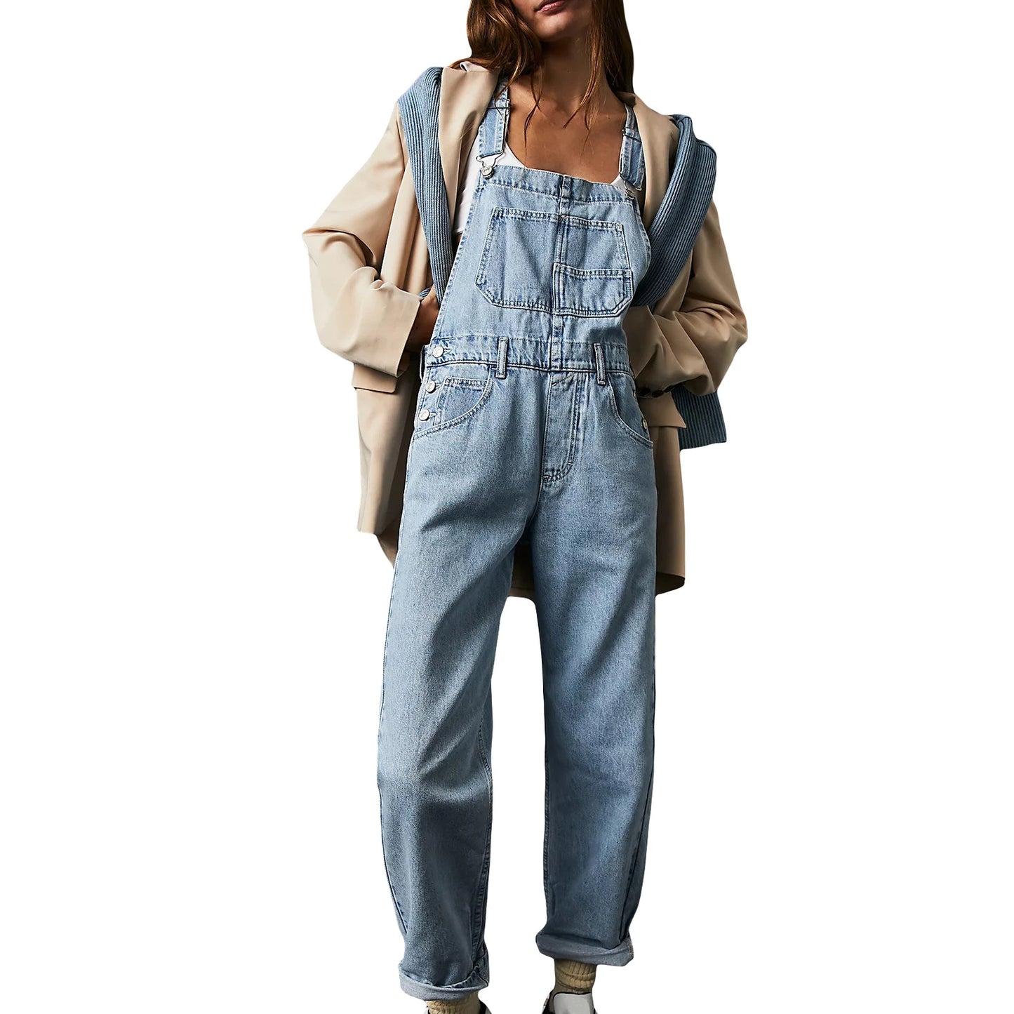 Denim Elegance: Slim-Fit Jean-Skirt Jumpsuit with Adjustable Straps