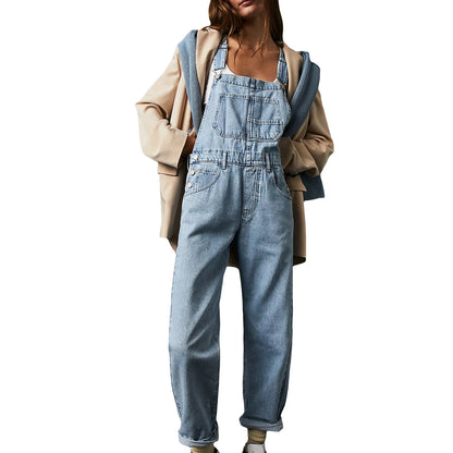 Denim Elegance: Slim-Fit Jean-Skirt Jumpsuit with Adjustable Straps