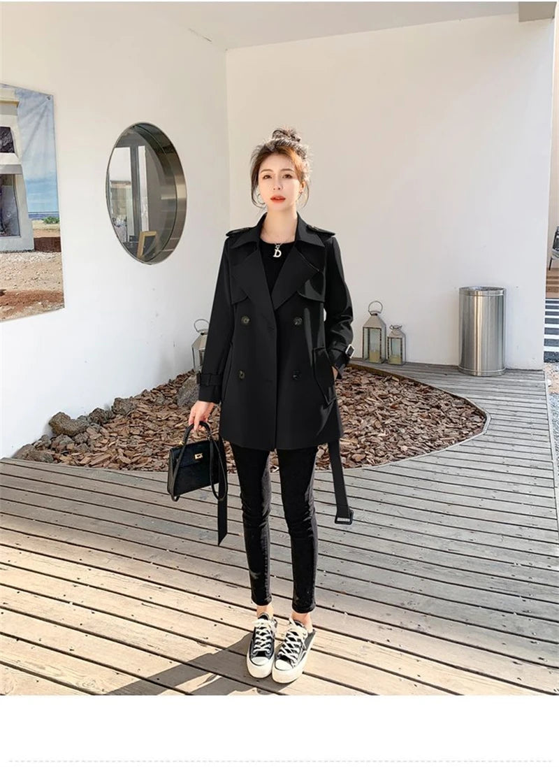 Womens Korean Style Long Khaki Red Trench Coat