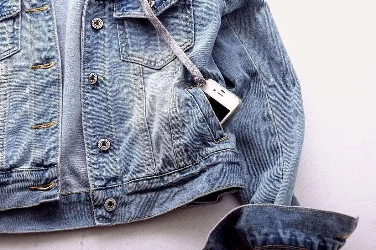 Lapel Collar Short Denim Jacket