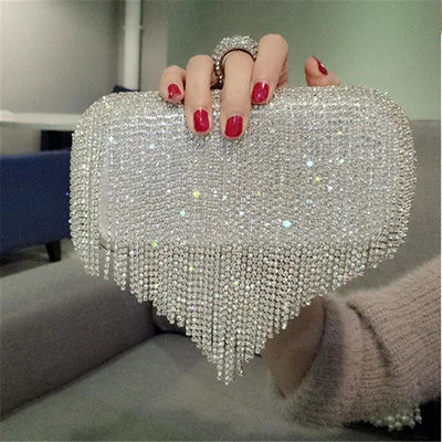 Rhinestone Tassel Clutch Beaded Metal Evening Bag With Chain Shoulder Messenger Purse For Weddings