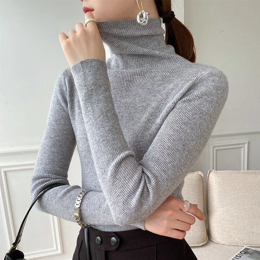 Autumn Winter Korean Fashion Plaid Womens Turtleneck Sweater