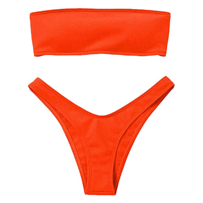 Basic Style Push Up Ribbed Women Strapless Bikini