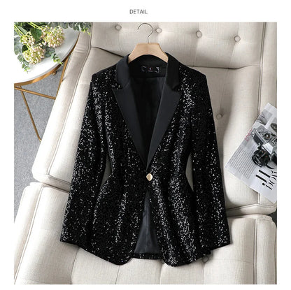 Sequined Shiny Long Sleeve Casual Office Style Blazer Coat For Women