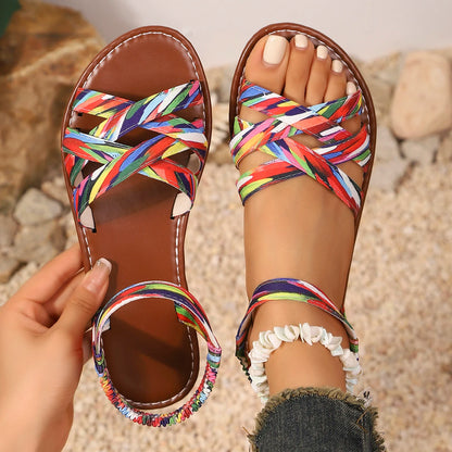 Hot Sale Lace Roman Sandals For Women Sexy White Slip On Flat Shoes Plus Size Sandalias Zapatillas De Mujer