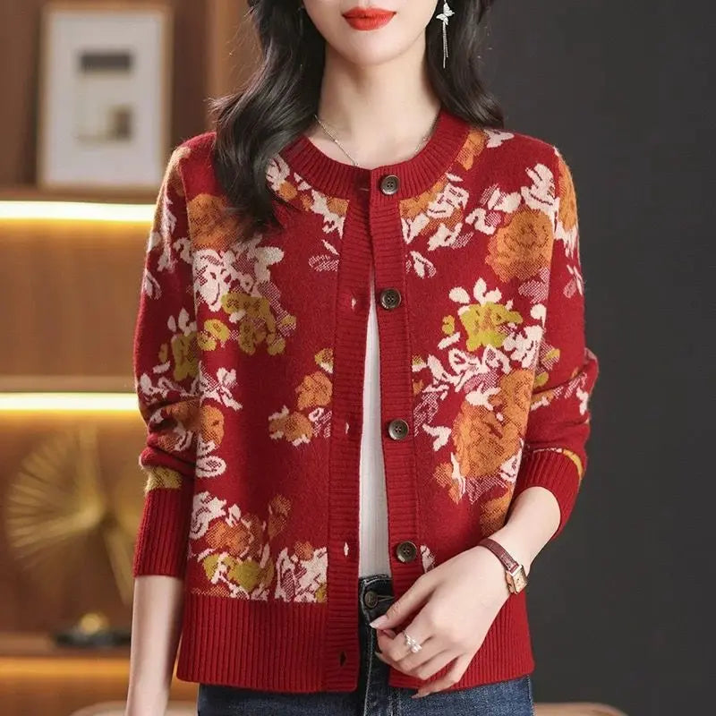 Jacquard Knit Cardigan for Women – 2025 Spring & Autumn Fashion