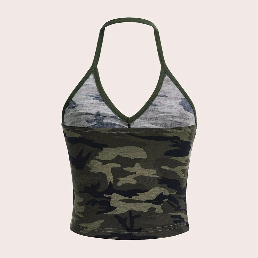 Camouflage Design Off Shoulder Women Streetwear Crop Top